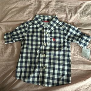 Blue and white plaid shirt